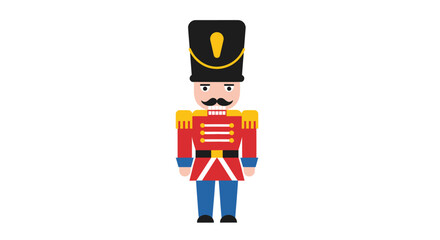 Digital rendering of a classic nutcracker figure with a festive red and blue uniform design