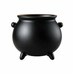 Cute cartoon black cauldron with rounded shape and small handles isolated on transparent background