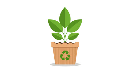 A symbol of environmental responsibility, featuring a seedling in a recycled pot on a clean backdrop