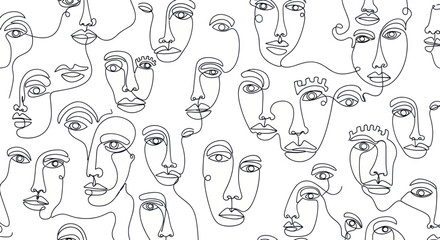 Abstract Faces Continuous Line Art Pattern Minimalist Aesthetic Line Drawing Faces Artwork