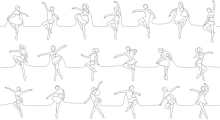 Elegant continuous line drawing showcasing the art of ballet and graceful dance performance