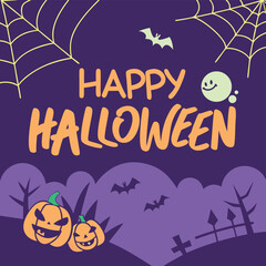 Halloween background illustration with pumpkin bats and spooky night design.