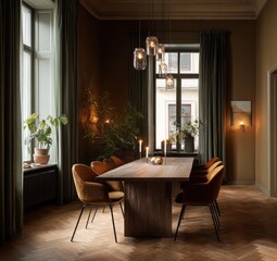 Cozy dining room with warm tones
