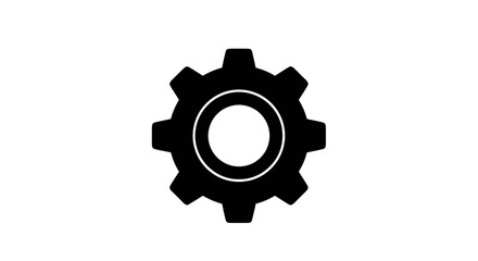 Isolated black gear icon symbolizing mechanical processes and system interconnections
