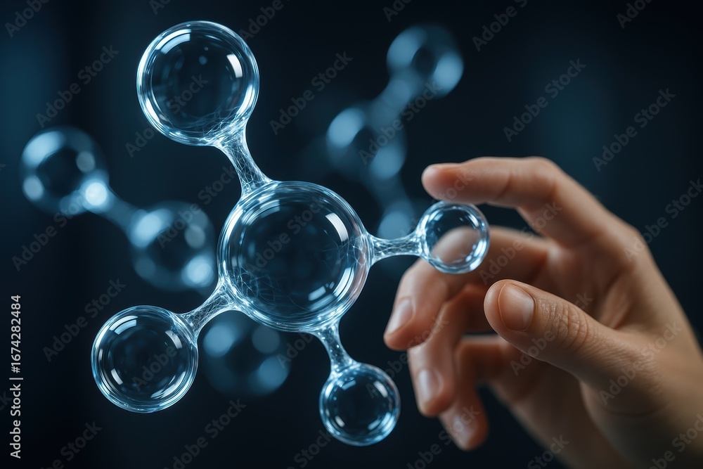 Aufkleber molecule and hand interaction: a visual exploration of the interconnectedness, with a delicate hand 