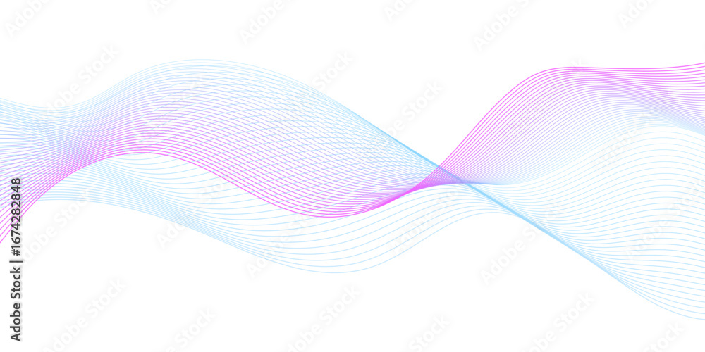 Poster abstract light blue and light pink wave lines on transparent background. technology, data science, g