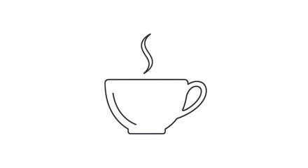 Elegant coffee cup icon in a minimalist black line drawing style on a clean white background