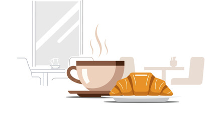 Minimalist morning delight: A cozy coffee and croissant scene illustration