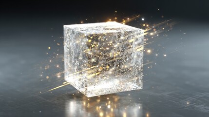 Sparkling, translucent cube, radiating light
