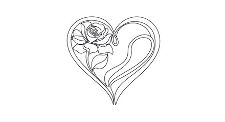Elegant heart and rose line art design for wedding invitations and love themes