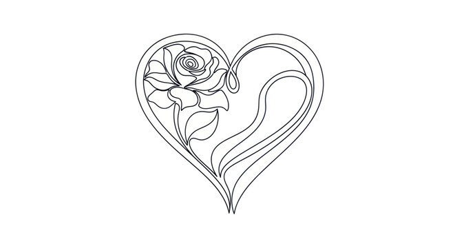 Naklejki Elegant heart and rose line art design for wedding invitations and love themes