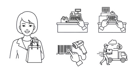 Streamlined shopping experience through technology and logistics illustration design