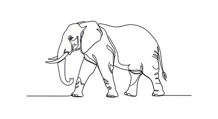 Minimalist line drawing depicting an elephant with elegant strokes and simple design