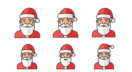 Illustrative santa claus avatars featuring festive red and white attire against plain white backdrop