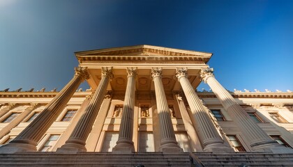 Obraz premium neoclassical architecture featuring grand columns and ornate details conveying elegance and historical significance illuminated by sunlight