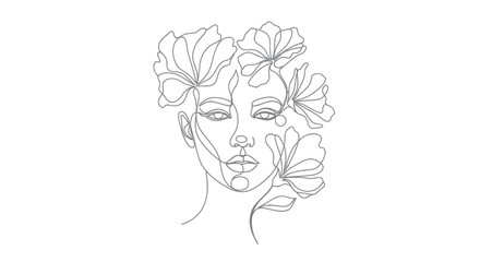 Minimalist floral portrait in single line art captures serene femininity and delicate beauty