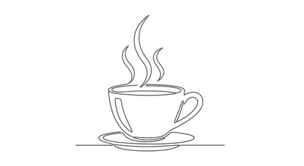 Single Line Art of Steaming Coffee Cup: Minimalist Design and Illustration