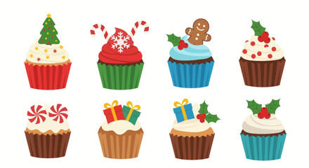 Festive holiday cupcakes decorated with seasonal icons for a cheerful christmas theme