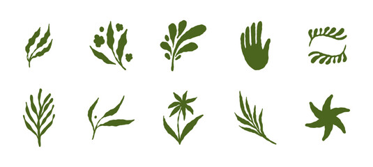 Vector abstract logo templates, icons and symbols, art prints with minimal shapes in  floral wavy ink rough hand drawn naive style, cover, packaging, branding design templates