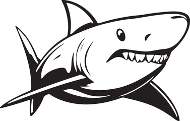 Obraz premium Isolated vector cartoon illustration of a swimming shark with a prominent fin, a wild predator of the blue ocean