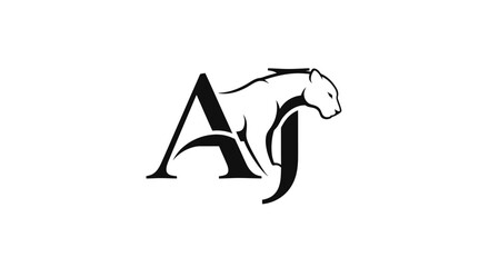 Elegant monogram design incorporating stylized panther symbol in striking black and white