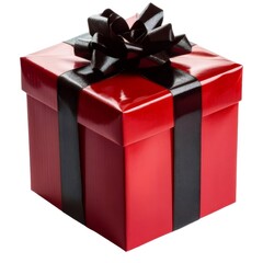 赤いギフトボックスと黒いリボン 包装されたプレゼント 白背景 シンプルなデザイン