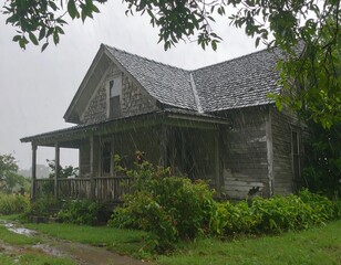 Obraz premium Old house in a rainy landscape