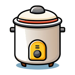 Modern rice cooker vector illustration with steaming freshly cooked rice, kitchen appliance design, healthy meal preparation, Asian cooking, home cooking concept