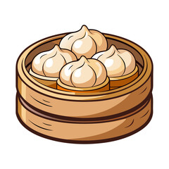 Delicious Dim Sum Basket Vector Illustration with Steamed Dumplings, Traditional Chinese Cuisine, Asian Food Art, Gourmet Meal Design