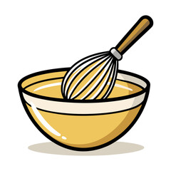 Whisk in Mixing Bowl with Batter Vector Illustration for Baking, Cooking, Dessert Preparation, Kitchen Tools, Homemade Cake and Pastry Design