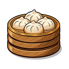 Delicious Dim Sum Basket Vector Illustration with Steamed Dumplings, Traditional Chinese Cuisine, Asian Food Art, Gourmet Meal Design