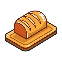 Rustic fresh bread loaf on wooden board vector illustration, artisan bakery design, traditional food artwork for culinary branding and decoration