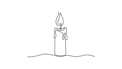 Single line drawing of a burning candle.