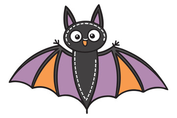 Cartoon Bat with Purple and Orange Wings Vector Illustration