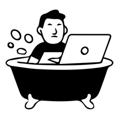 Playful Illustration of a Man Working on a Laptop with Minimalist Line Art Style