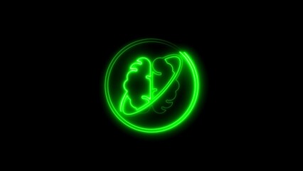 Glowing green neon brain icon displayed against a dark black background for conceptual design