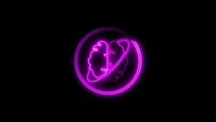 Glowing neon brain icon symbolizing intelligence creativity ideas and innovation on black