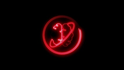 Glowing neon brain icon illuminated with red light in a black background illustration