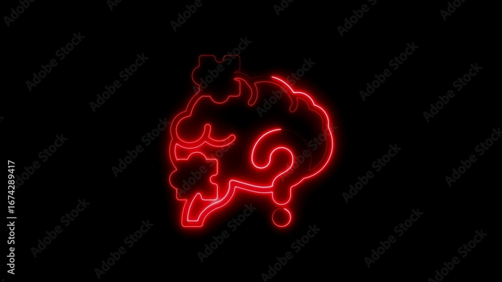 Poster illuminated brain with puzzle pieces and a question mark illustrating thought and ideas
