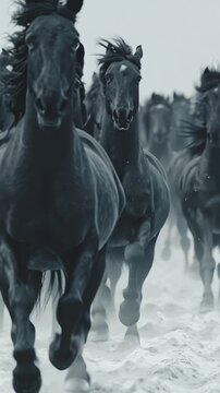 Black Horses Running Through Snow &ndash; Power and Grace in Motion