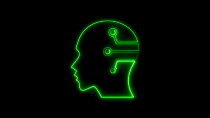 Futuristic neon green human head silhouette with circuit board concept on a black background