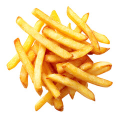 Pile of golden french fries isolated on transparent background.