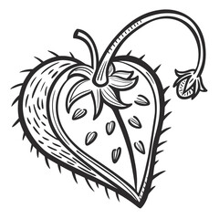 Detailed line drawing of a strawberry