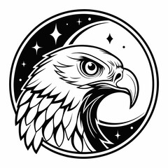 Majestic eagle head with moon and stars