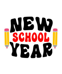 New School Year Back To School typography clip art design on plain white transparent isolated background for card, shirt, hoodie, sweatshirt, apparel, tag, mug, icon, poster or badge