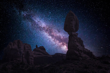 Balanced Rock in Arches National Park under the Milky Way in Utah