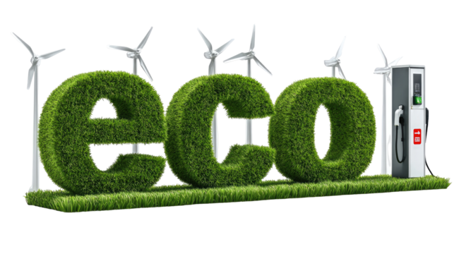 Green grass letters ECO with windmills