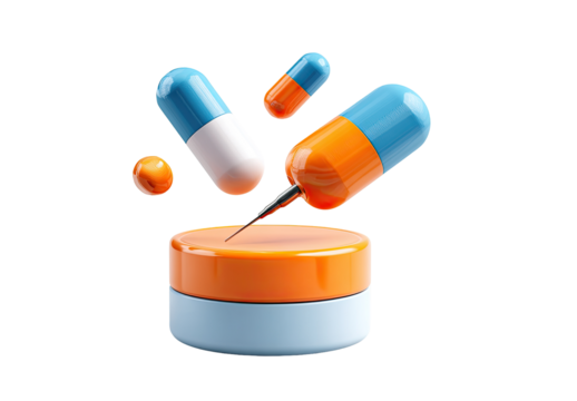 Colorful pills emerging from an orange container - Powered by Adobe