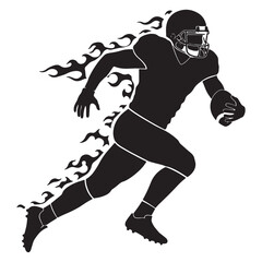 Abstract vector design showing a football player silhouette running with intense speed, trailing stylized flames for a powerful sports graphic