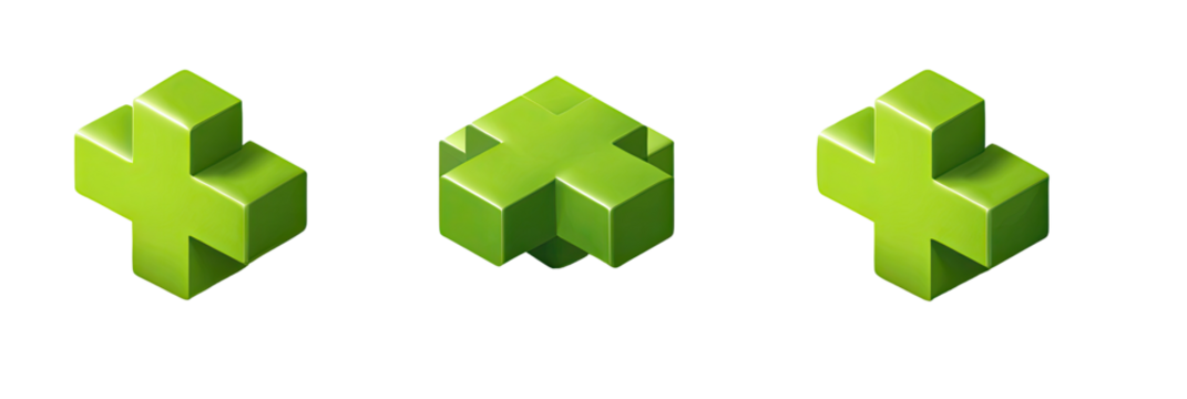 Three dimensional green plus signs on black background